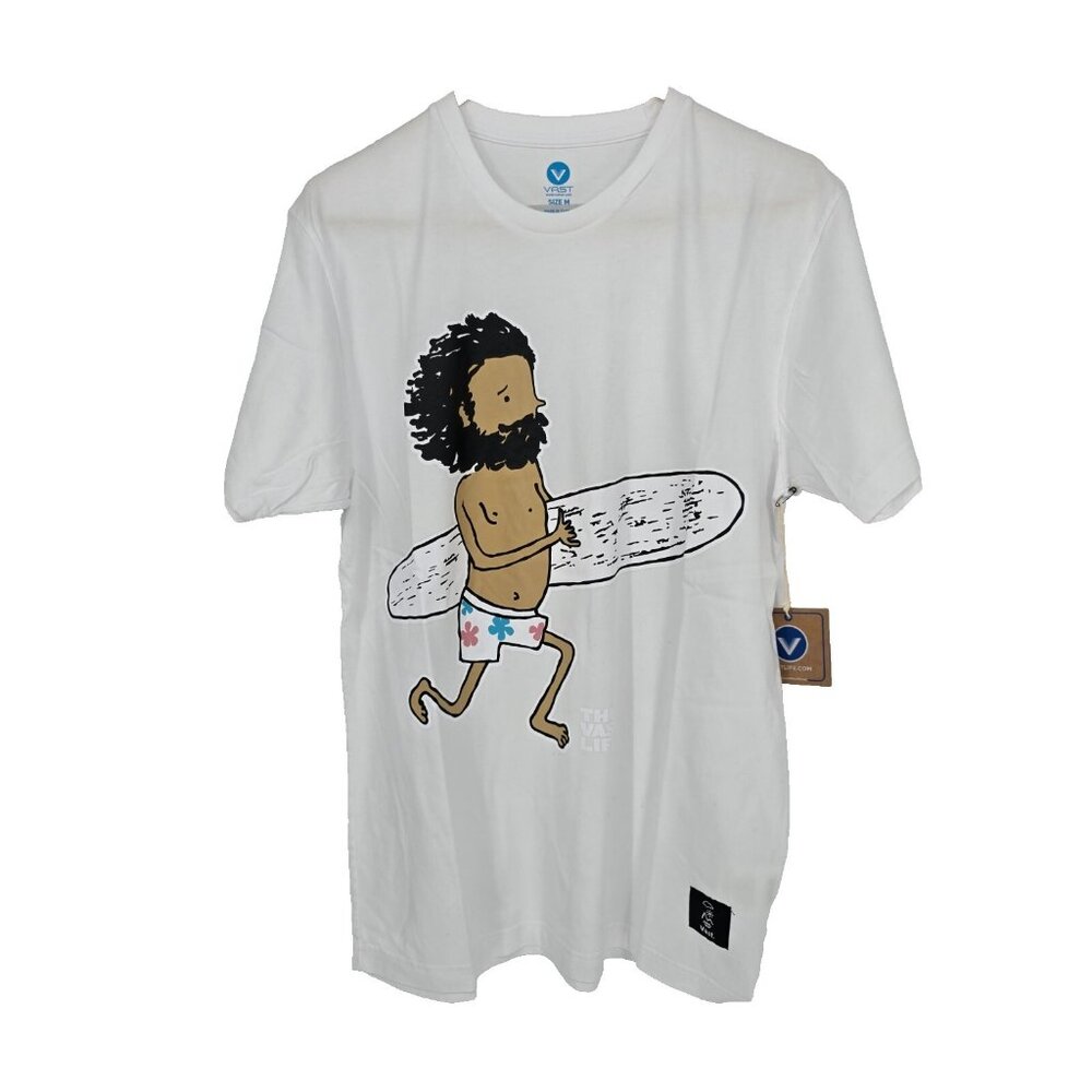 Vast Life Size Medium Mens T-Shirt Whie Surf Yogi Graphic Top NWT